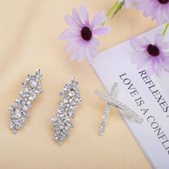 Hair Barrettes, 4 Pcs Rhinestone Hair Clips for Women - Hair Clip Barrettes with - Picture 6 of 7
